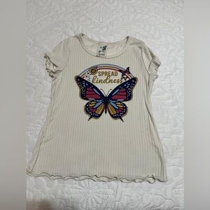 (18) Lily Bleu Cream Short Sleeve Tee with Butterfly Design